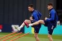 Ryan Jack and Nathan Patterson during a Scotland training session in the lead-up to the Euro 2024 qualifier with Cyprus.