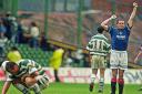 Paul Gascoigne celebrates against Celtic
