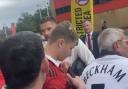 Jack Butland greets Manchester United fans outside of Old Trafford