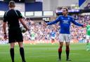 Rangers playmaker Todd Cantwell, right, protests to referee David Dickinson about a decision at Ibrox on Saturday