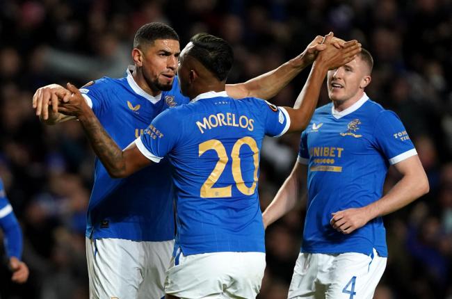 Rangers' Leon Balogun (left) celebrates with Alfredo Morelos after scoring their side's first goal of the game during the UEFA Europa League, Group A match