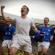 Barry Ferguson celebrates after scoring against Celtic in the 2002 Scottish Cup final