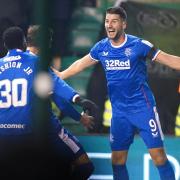 Antonio Colak celebrates after netting Rangers' 4th goal in their 4-1 win over Hibs
