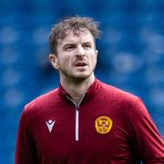 Andy Halliday warms up for Motherwell at Ibrox